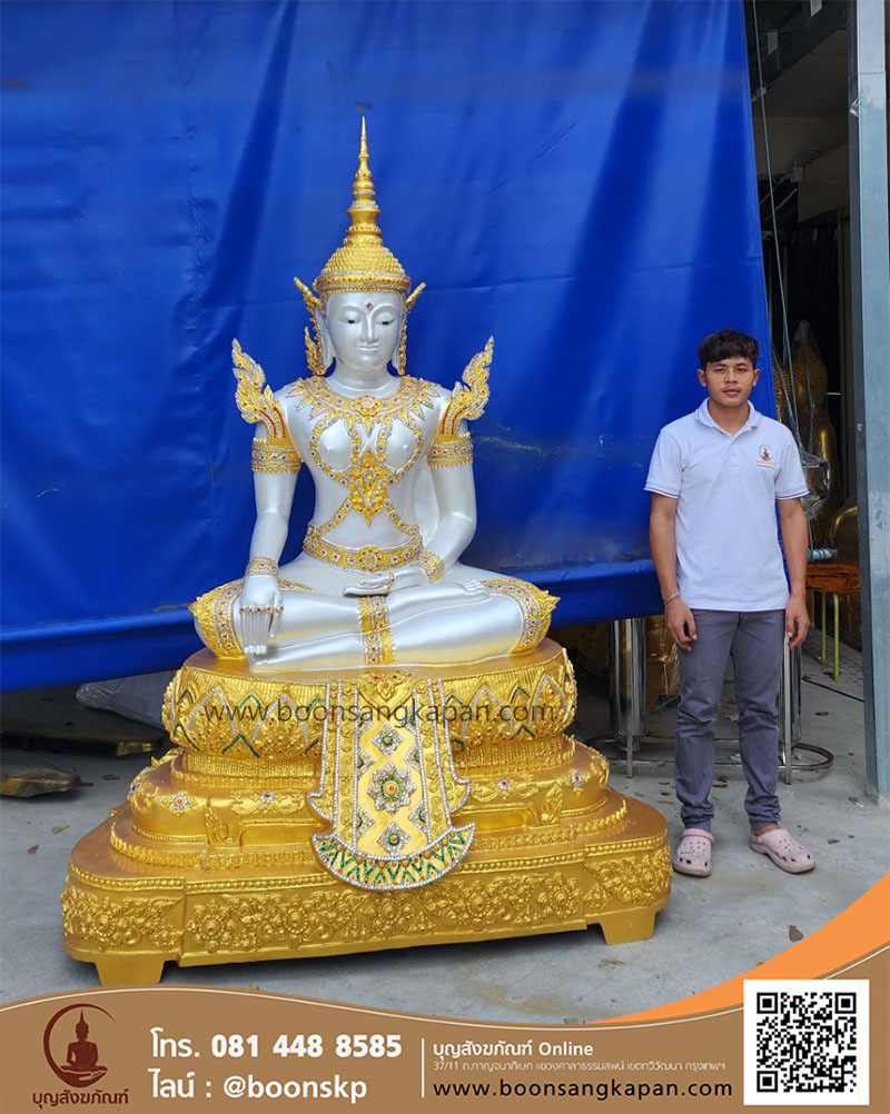 สมเด็จองค์ปฐม เนื้ออัลลอยด์ หน้าตัก 40 นิ้ว แบบมีซุ้ม ประดับเพชรพลอย