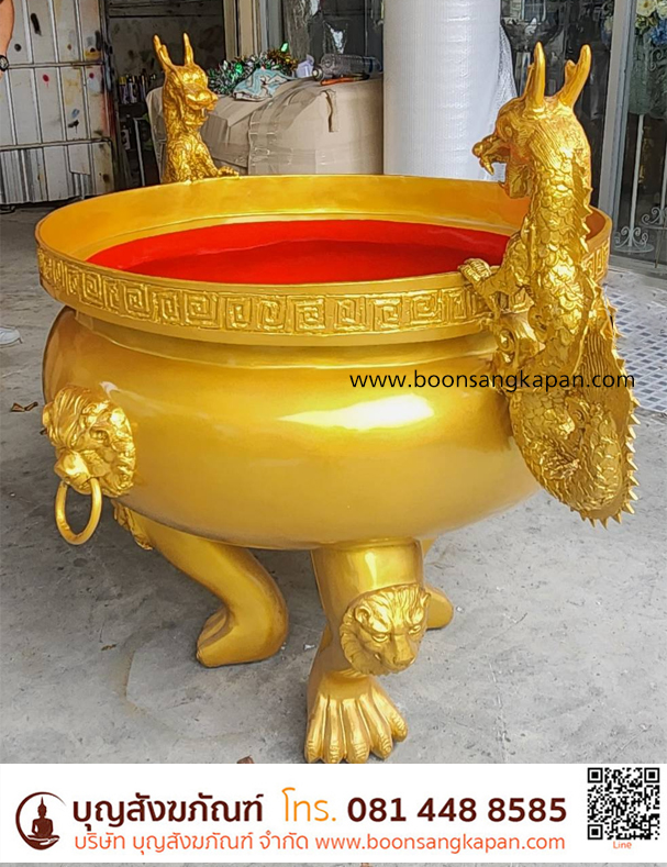 กระถางธูปทองเหลือง พ่นทอง มังกร แบบมีขาตั้ง,กระถางธูปจีน ขนาด 36 นิ้ว