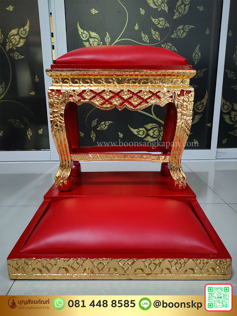 โต๊ะกราบ ไม้เบญจพรรณ แกะลายพิกุล ปิดทอง