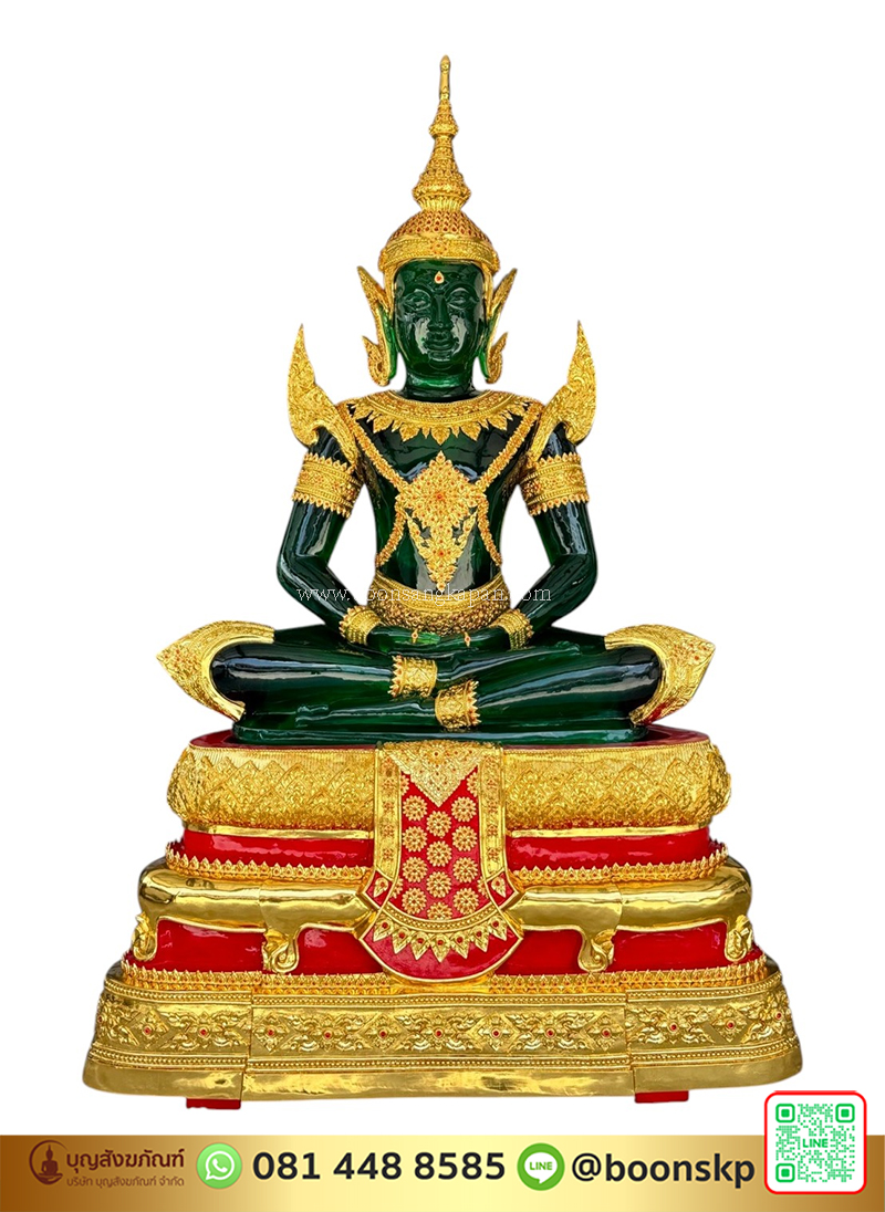 พระแก้วมรกด เนื้อเรซิ่น ปิดทองเค สีเขียว หน้าตัก 60 นิ้ว