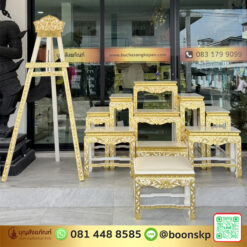 ชุดวางดอกไม้หน้าโลง ไม้เบญจพรรณ สีครีม ครบชุด