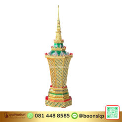 โกศไม้แกะลาย ปิดทอง ประดับกระจกสี ขนาด 9 นิ้ว