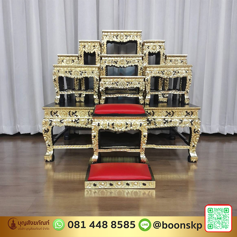 โต๊ะหมู่ไม้เบญจพรรร ปิดทอง ร่องสีดำ หมู่ 9 หน้า 8 นิ้ว