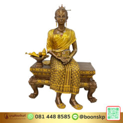 พระสุพรรณกัลยา เนื้อทองเหลือง สีรมมันปู ขนาด 30 นิ้ว องค์เท่าคนจริง