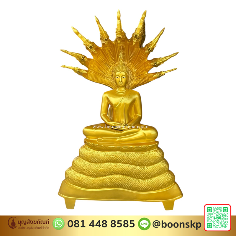 พระปรระจำวันเสาร์ ( ปางนาคปรก) เนื้อทองเหลือง พ่นทอง ขนาด 25 นิ้ว