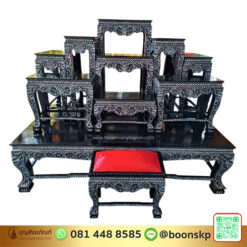 โต๊ะหมู่บูชา ไม้สักฝังมุก หมู่ 9 หน้า 10 (นิ้ว) พร้อมโต๊ะกราบ