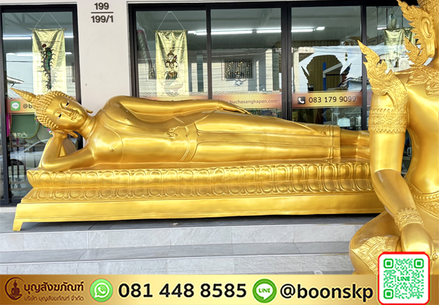 โรงหล่อพระ-โรงงานพระ-พระนอน-พระประจำวัน-พระประจำวันอังคาร (พระนอน) เนื้ออัลลอยด์ พ่นทอง ขนาดความยาว 4 เมตร