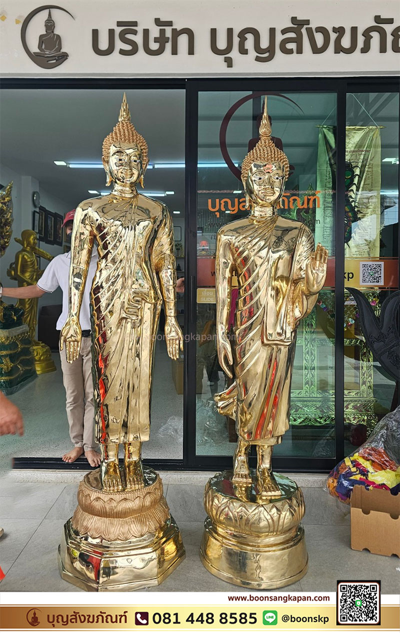 โรงงานพระ-โรงหล่อพระ-พระปางลีลา-พระปางลีลา เนื้อทองเหลือง ขัดเงา ขนาด 25 นิ้ว ความสูง 2.10 เมตร