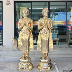 โรงหล่อพระ-โรงงานพระพุทธรูป-พระโมคคลา-พระสารีบุตรแบบยืน ทองเหลือง ขัดเงา ขนาด 30 นิ้ว สูง 194 ซม.